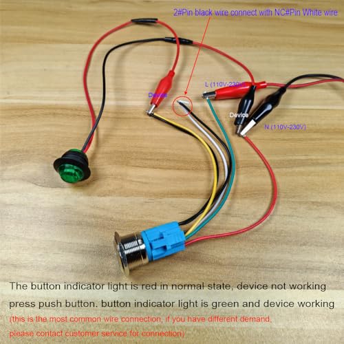 Gebildet 22mm Latching Push Button with Wire Socket 3A/110V-230VAC 1NO 1NC SPDT On Off Metal Waterproof IP65 Self Lock (Red&Green LED) - color: Red/Green 110V