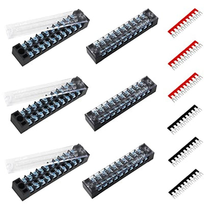 BokWin 6 Sets Screw Terminal Strip 10 Position Double Row - size: 15A 10P