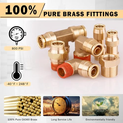 CheeMuii 156PCS Brass DOT Air Line Fittings with 4 Roll 100FT DOT Air Lines - size: 100FT-4ROLL-152PCS