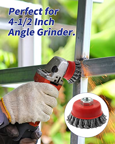 Rocaris 3 Pack Wire Wheel Brush for Angle Grinders,4 Inch Wire Brush for 4 1/2 Angle Grinder,4 Inch & 3 Inch Twist Knotted Wheels with 5/8" Thread Arbor for Removing Rust - style: 1*3” Cup Brush + 2*4” Wheel Brush