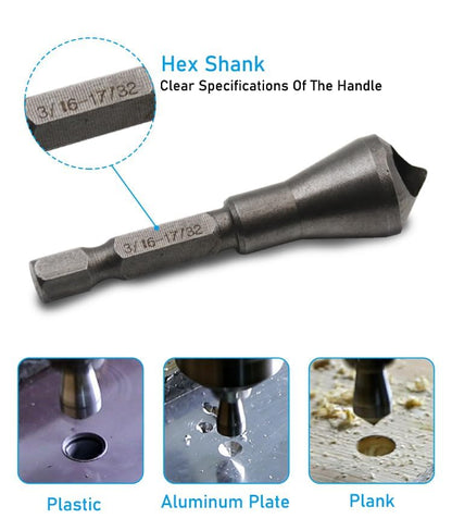 Chamfer Bit Set, 3-Piece 1/4" Hex Shank Countersink Deburring Tool, Chamfering & Deburring Drill Bit for Metal, Wood, Plastic & PVC Board, Professional Woodworking & Metalworking Tool