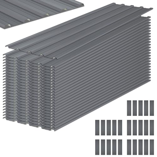 Metal Roof Panels 25 Pcs Gray Roofing Panels Galvanized Steel with Screw Resistant,Versatile and Durable Suitable for Garages,Sheds, Stables and Mobile Homes 176.5 sq.ft - color: Gray, size: 25 pcs/L60.63"