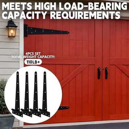 4Pcs 12-Inch Heavy-Duty Door Hinges, Rust-Resistant Heavy-Duty T-Hinges, Suitable for Shed Doors, Barn Doors, and Fence Gates, Made of Wrought Iron, Each Set Can Support 110 Pounds. - size: 12 Inch