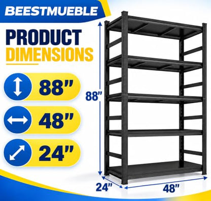 Book Shelf, Metal Bookshelf with Double-Layer Columns, Adjustable Bookcase - size: 48"Wx 24"Dx 88"H