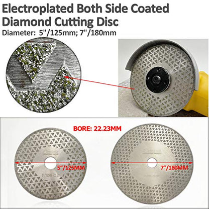 SHDIATOOL 7 Inch Electroplated Diamond Cutting Grinding Disc Fits 7/8" Arbor Both Side Coated Diamond Blade for Granite Marble Diamond Disk Diamond Wheel - size: 7" Both(Bore:22.23)
