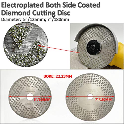 SHDIATOOL 5 Inch Electroplated Diamond Cutting Grinding Disc Fits 7/8 Inch Arbor Both Side Coated Diamond Blade for Granite Marble Diamond Disk Diamond Wheel - size: 5" Both(Bore:22.23)