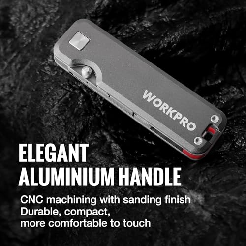 WORKPRO Premium Titanium Utility Knife, CNC Unibody, Lightweight Aluminium Handle Folding Box Cutter, Quick Change Blade Razor Knife,Ideal Gifts for Men Women, with 10 Extra Blades - color: Gray