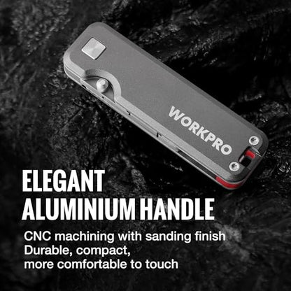 WORKPRO Premium Titanium Utility Knife, CNC Unibody, Lightweight Aluminium Handle Folding Box Cutter, Quick Change Blade Razor Knife,Ideal Gifts for Men Women, with 10 Extra Blades - color: Gray