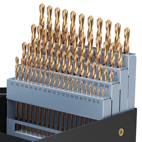 60pcs Cobalt Number Size Drill Bit Set, 4341 High Speed Steel Drill Bit Set (#1-60) for Hardened Metal, Stainless Steel, Cast Iron and Wood Plastic with Indexed Storage Case - color: 4341-60pcs