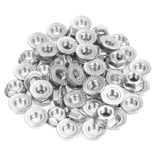 HELIFOUNER 50 Pieces 5/16”-18 Flange Nuts, Serrated Flange Hex Lock Nuts Assortment Kit, 304 Stainless Steel (18-8), Bright Finish, Coarse Thread - size: 5/16"-18