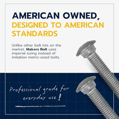 3/8" x 3" (50 Pack) Galvanized Carriage Bolt Kit, Grade 307A, Hot Dip Galvanized for Exterior Use by Makers Bolt - size: 3/8 x 3