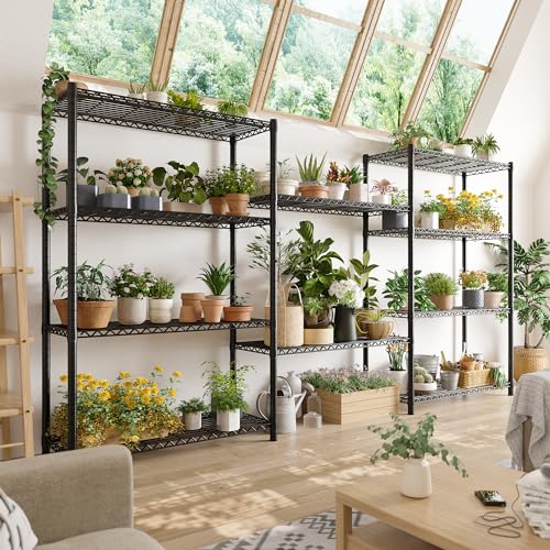 REIBII 72''H Metal Shelving 5-Tier Storage Shelves,1100lbs, Kitchen Pantry (Pack of 2) - color: Black, size: 72"H x 36"W x 14"D 5 Tier (Pack of 2)
