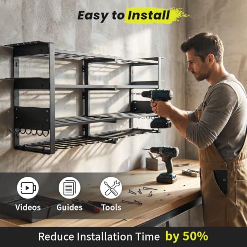 Power Tool Organizer Wall Mount with Charging Station, 8 Drill Holders - size: 32.8" Width 4-Tier