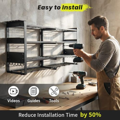 Power Tool Organizer Wall Mount with Charging Station, 8 Drill Holders - size: 32.8" Width 4-Tier