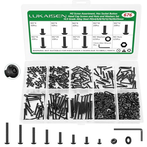676PCS M2 Hex Socket Screw Assortment Kit, M2x4/6/8/10/12/16/20/25mm - size: M2 676pcs 2