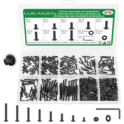 676PCS M2 Hex Socket Screw Assortment Kit, M2x4/6/8/10/12/16/20/25mm - size: M2 676pcs 2