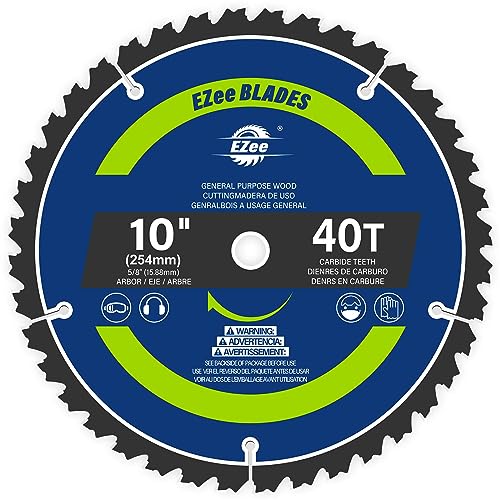 EZee 10 Inch 40 Teeth with 5/8 Inch Arbor Circular Saw Blades,0.09 Inch Thin Kerf,Tungsten Carbide Tipped(TCT) ATB Teeth Fine Finish Table Saw Blades for Various Wood Cutting,Max RPM 6000(1-Pack) - size: 10" 40T (1-pack)