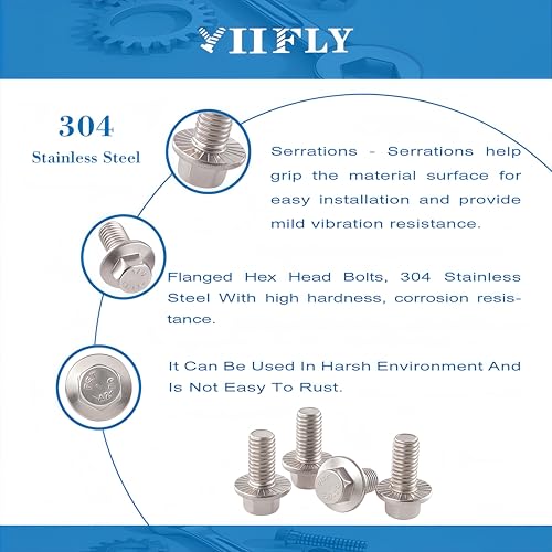 M8x1.25 x 60mm Flanged Hex Head Bolts, 304 Stainless Steel (A2-70), Bright Finish, Fully Threaded, Hexagon Head Flange Bolts, Quantity 10 - size: 60mm(10PCS)