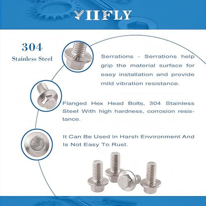 M8x1.25 x 60mm Flanged Hex Head Bolts, 304 Stainless Steel (A2-70), Bright Finish, Fully Threaded, Hexagon Head Flange Bolts, Quantity 10 - size: 60mm(10PCS)
