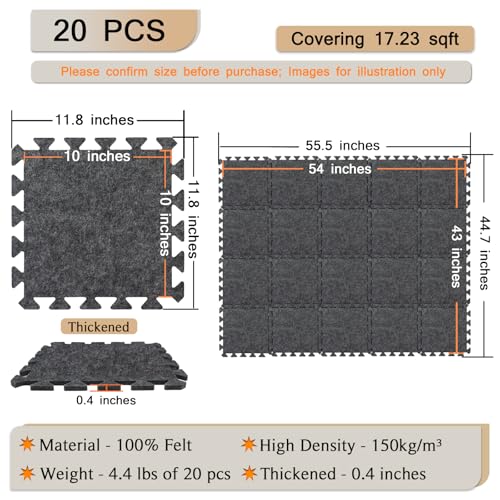 TroyStudio Thick Sound Absorbing Interlocking Floor Mats, 20 Pcs 11x 11 x 0.4 inches High Density Piano Carpet Drum Rug, Non-Slip Anti Vibration Soundproof Pads Acoustic Blankets for Music Studio - color: Gray, 20 Pcs, size: 0.4" Thickness