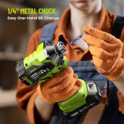 Robustrue Impact Driver: 21V 1/4" Hex Cordless Impact Driver, 230N.m (2,035in-lbs) Brushless Impact Driver Drill Set, 20Psc Screwdriver Bits, 2.0 Ah Battery, Variable Speed for DIY and Automotive