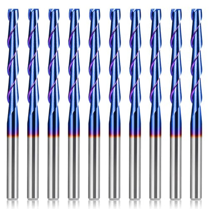 HQMaster 1/8" Shank CNC Router Bits 2 Flute Upcut CNC Bit End Mill 10pcs - size: 1/8"CED x 1/8"SD x 1"CEL x 2"OAL