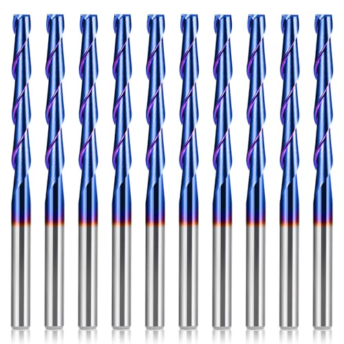 HQMaster 1/8" Shank CNC Router Bits 2 Flute Upcut CNC Bit End Mill 10pcs - size: 1/8"CED x 1/8"SD x 1"CEL x 2"OAL