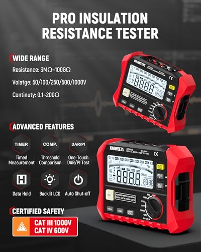 KAIWEETS KE1000 Megohmmeter Insulation Resistance Tester Up to 100GΩ and KAIWEETS KM602 Smart Multimeter Rechargeable Electrical Tester with Auto Ranging Digital Voltmeter