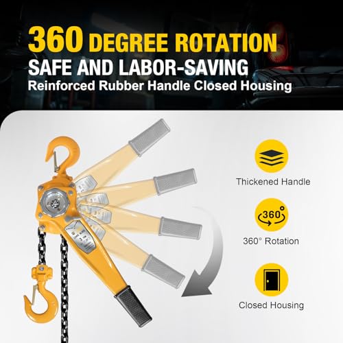 YELLOW JACKET 3 Ton Manual Lever Chain Hoist, 10 FT Come Along, G80 Galvanized Carbon Steel with Weston Double-Pawl Brake, Chain Come Along and Safety Measures for Chain Fall - size: 3 Ton 10FT