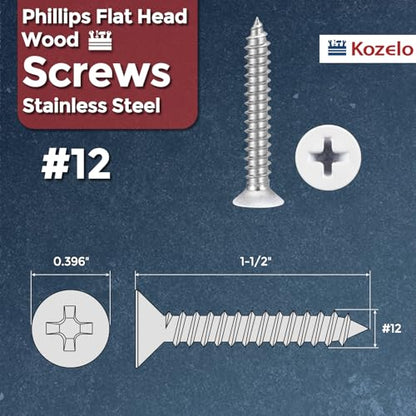 50pcs Phillips Wood Screws #12x1-1/2 304 Stainless Steel White Head - color: White Head, size: #12x1-1/2"