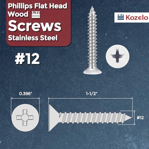 50pcs Phillips Wood Screws #12x1-1/2 304 Stainless Steel White Head - color: White Head, size: #12x1-1/2"