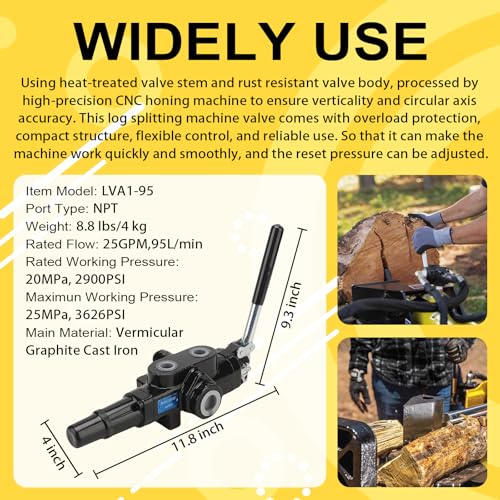 2 Joysticks Hydraulic Log Splitter Directional Control Valve,25GPM,Easy Use