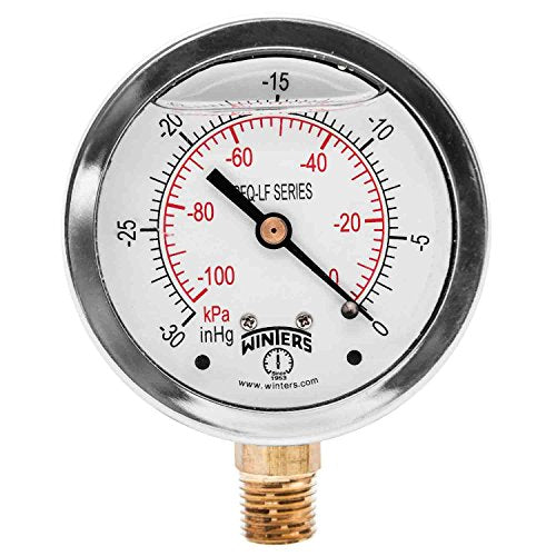 Gauge, Pressure, 2-1/2in, 30in. Hg Vac to 0 - style: 30" Hg VAC/kPa