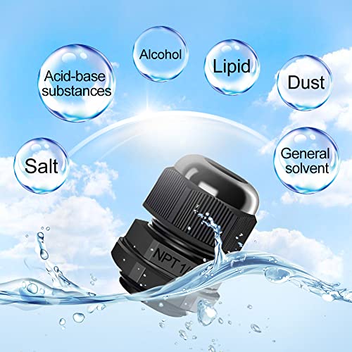 AIRIC 1/2" NPT Cable Glands Waterproof Connector Strain Relief Cord Grips
