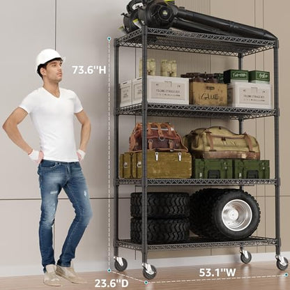 IZEUK Garage Shelving Wide Storage Shelves 4 Tier Metal Shelves 3200 LBS Heavy Duty Adjustable Utility Shelf Rack Black 23.6" D x 53.1" W x 73.6" H - color: Black, size: 4 Tier, 23.6" D x 53.1" W x 73.6" H