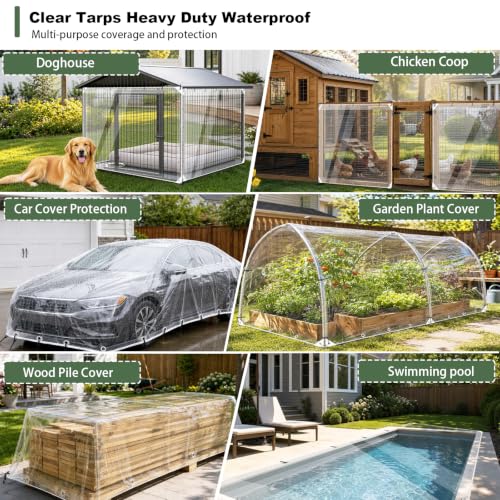 LC&QS Clear PVC Vinyl Tarp Clear Tarps，Clear with Grommets Clear Tarps Heavy Duty Waterproof， Transparent Waterproof raincloth for Roofs (4' x 6') - size: 4' x 6'（1.2x1.8m）