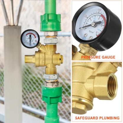 NOLITOY 1/2 inch Adjustable Copper Water Pressure Regulator with Gauge