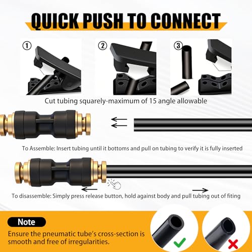 1/2" DOT Air Brake Line Union Coupler 4 Pack, 1/2" Tube OD PTC/PTCR & Brass Push to Connect Straight Fittings for Truck Trailer Air Systems - size: 1/2" Tube OD