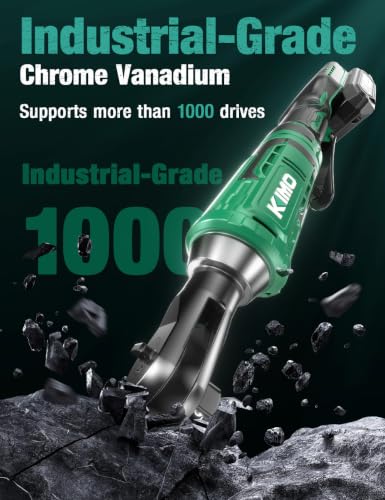 KIMO Extended Cordless Ratchet Wrench 1/2", 400RPM 40Ft-Lbs 4-Inch Long Neck Electric Ratchet Wrench Set w/Variable Speed, 7 Sockets & 1/4" Adapter, 12V Power Ratchet Wrenches with 2x2.0 Ah Batteries - color: Deep Dark Green