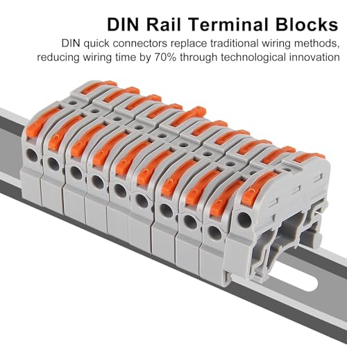 30Pcs DIN Rail Terminal Blocks Compact 24-12 AWG Wire Connectors for Electrical Control Panels Industrial Use - Grey - color: grey 30pcs