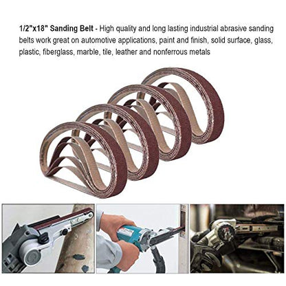 1/2 Inch x 18 Inch Sanding Belts, 60 Grits Aluminum Oxide Sanding Belt, Belt Sander Tool for Woodworking, Metal Polishing (30 Pack)