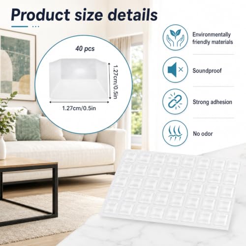 40 PCS Clear Silicone Rubber Feet Self Adhesive 0.5 Inch Square(White) - color: White