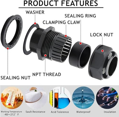 PENGLIN 10PCS NPT Gland Nylon Cable Connector 1-1/4", 1-1/2'', 1'',2'' - color: Black, size: Glands Combo (10Pack)