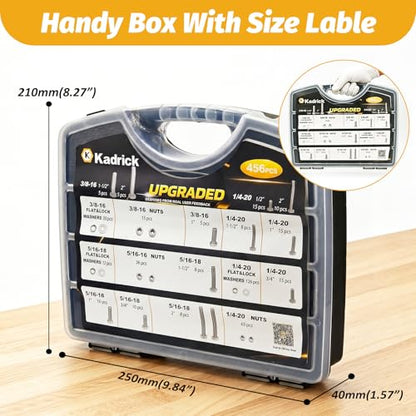 KADRICK 456PCS Stainless Steel Bolt and Nut Kit,SAE 1/4-20 5/16-18 3/8-16 - size: 456Pcs Stainless SAE Hex Bolts