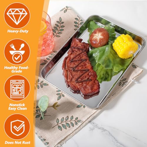 12 Pack Stainless Steel Plates, Metal Food Tray Plate, Small Baking Sheets for Oven, Food Safe Smooth Polished for Adults, Picky Eaters, Campers, Hand Project (8.3''L x 5.8''W)