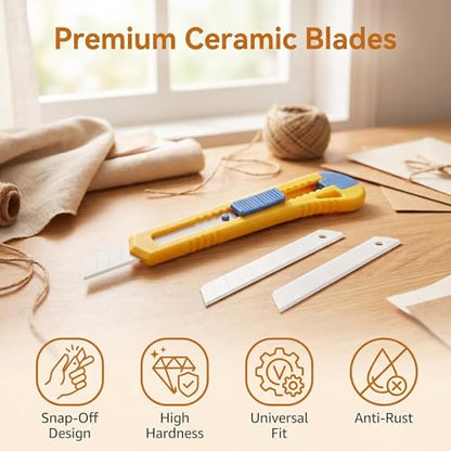 9mm Ceramic Utility Knife Blades Refills, 12 Pack - 60 Degree Snap Off Replacement Blades for Box Cutters, Never Rusts, Non-Magnetic, Non-Conductive Craft Knife Blade - color: 9mm/60 Degrees