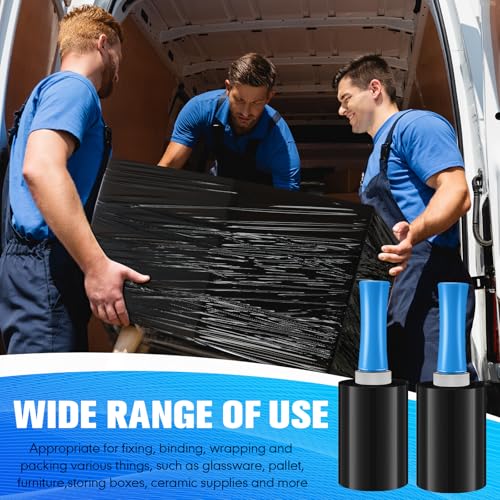 Jutom 16 Pcs Mini Stretch Film Industrial Shrink Wrap Roll Plastic Film for Moving 2 Handles 5" x 1000 ft Pallet Wrap Packaging Self Adhering Shipping for Moving Furniture Packing (Black,Blue) - color: Black