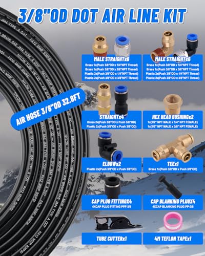 3/8" DOT Air Line Kit, 32.8FT SAE J844 PA Nylon Air Hose Tubing - size: 32 PCS