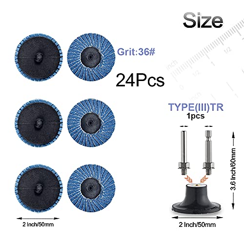 Tshya 24 Pcs 2 inch Twist on Flap Discs with 1/4" Holder Die Grinder Accessories T27 Zirconia Flat 36 Grit Grinding Wheels for Surface Prep(36 Grit) - style: Flap 25Pack 36Grit