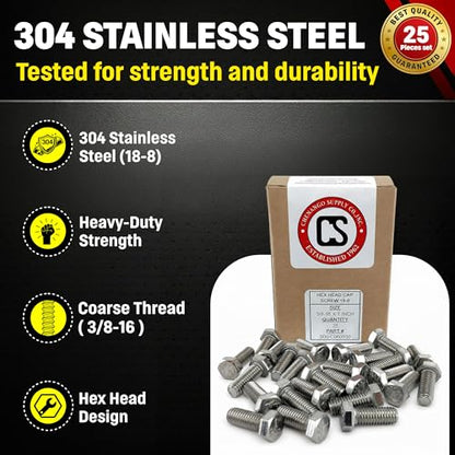 Chenango Supply 3/8-16 x 1 Stainless Steel Hex Head Bolts - size: 3/8-16 X 1"